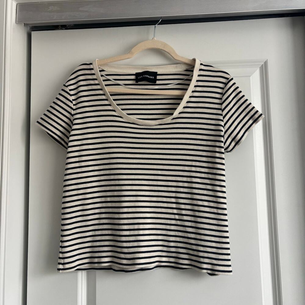 Les Copains Italy Striped Knit Top T-Shirt Blue White Fits US S/M (Tag IT XXL) - Picture 2 of 9